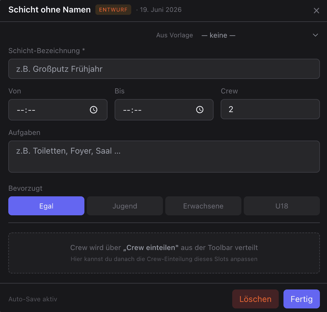 Schicht konfigurieren